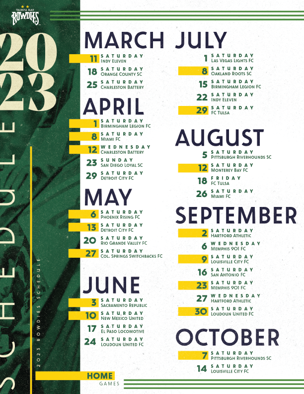 Printable Schedule - Tampa Bay Rowdies