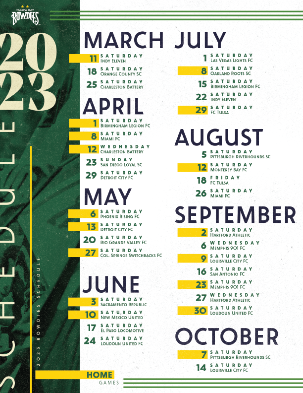 Printable Schedule Tampa Bay Rowdies